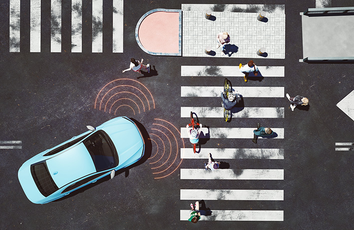a car sensing pedestrians
